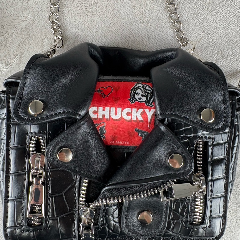 Chucky Black Faux Leather Chain Shoulder Bag